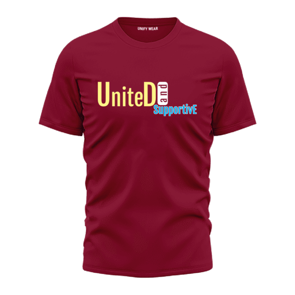 Brown Round Neck T-Shirt - "United and Supportive" Bold Text