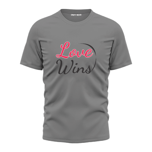 Grey Round Neck T-Shirt - "Love Wins" Bold Text