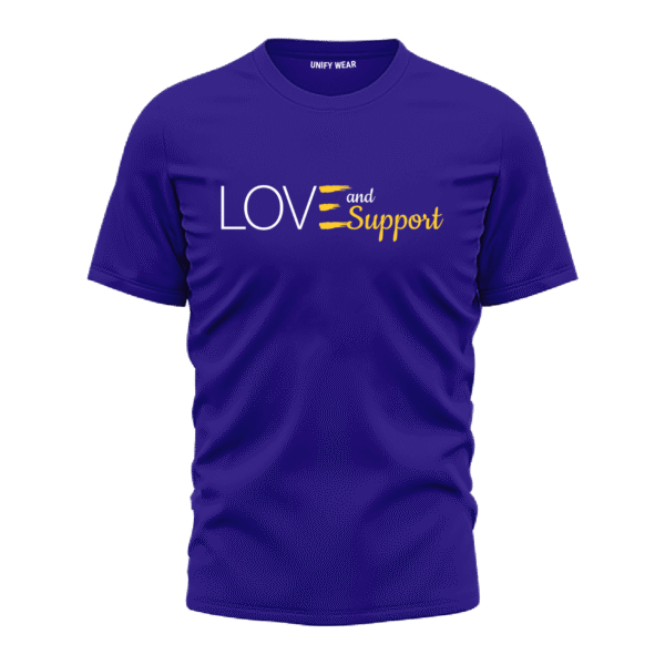 Blue Round Neck T-Shirt - "Love and Support" Bold Text