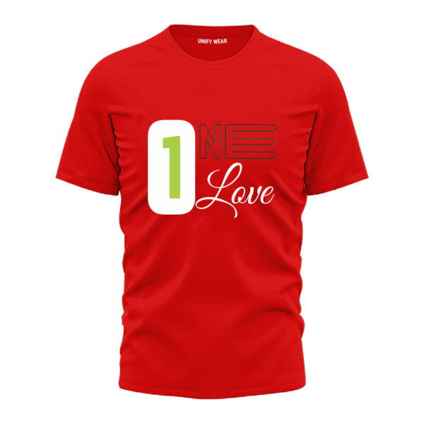 Red Round Neck T-Shirt - "One Love" Bold Text