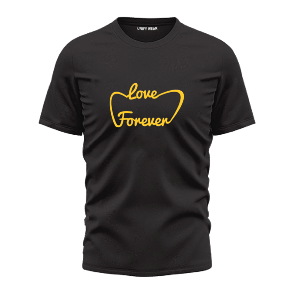 Black Round Neck T-Shirt - "Love Forever" Bold Text