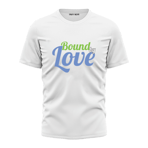 White Round Neck T-Shirt - "Bound By Love" Bold Text