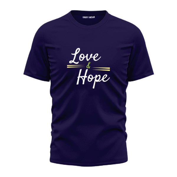 Blue Check "Love is Hope" Bold Print Round Neck T-shirt Unisex