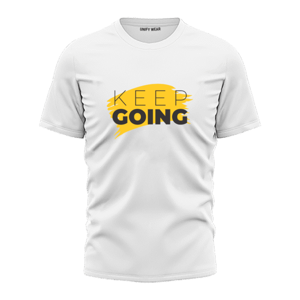 White Round-Neck T-Shirt - "Keep Going" Bold Print