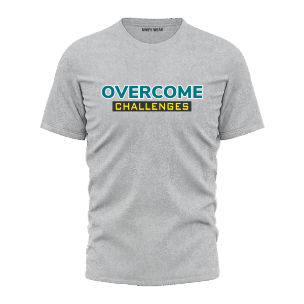 Overcome Challenges" Grey Round-Neck T-Shirt