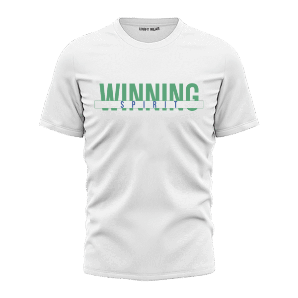 White Round-Neck T-Shirt - "Winning Spirit" Bold Print
