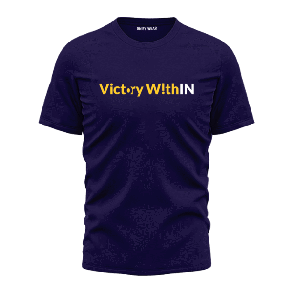 Blue Round Neck T-Shirt - "Victory Within" Bold Text