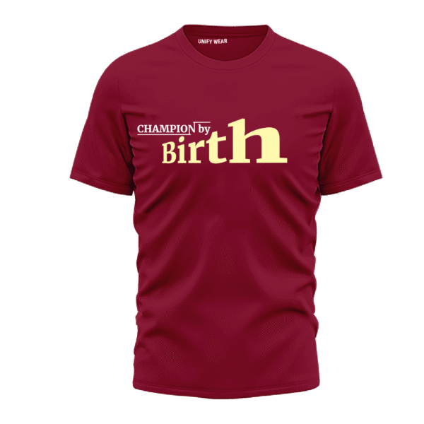Red Round Neck T-Shirt - "Champion By Birth" Bold Text