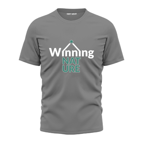 Grey Round Neck T-Shirt - "Winning Nature" Bold Text