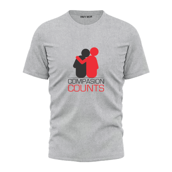 Grey Round Neck T-Shirt with "Compassion Counts" Graphic Print