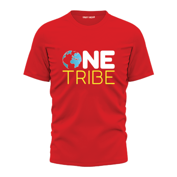 Red Round Neck T-Shirt with "One Tribe" Graphic Print