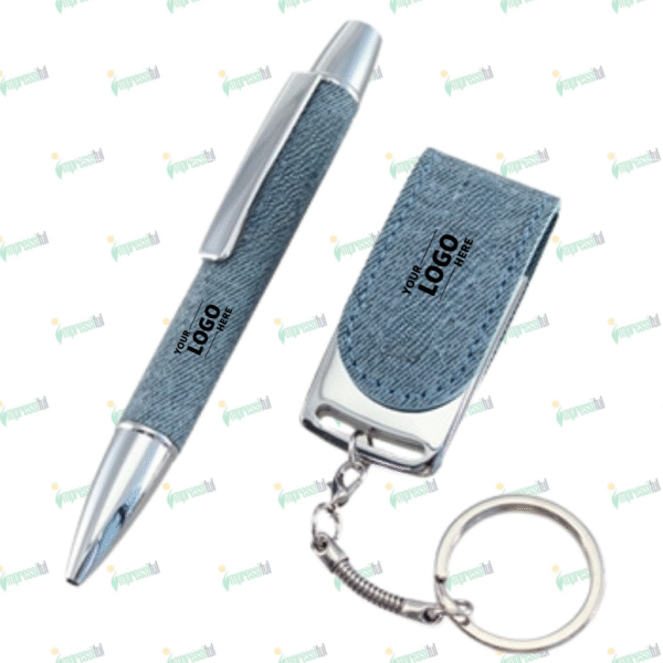 Elegant PU Leather Cover Pen & Flash Drive Set