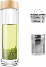 Glass and Bamboo Bottle with Infuser | Eco-Friendly Tea & Fruit Infuser Bottle by Impressiful - Image 2