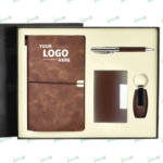 PU Leather Diary & Card Holder Set with Leather Keychain & Pen