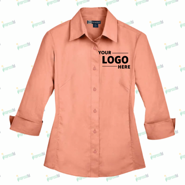 Blue Generation Women's Stretch Poplin 3/4 Sleeve Dress Shirt