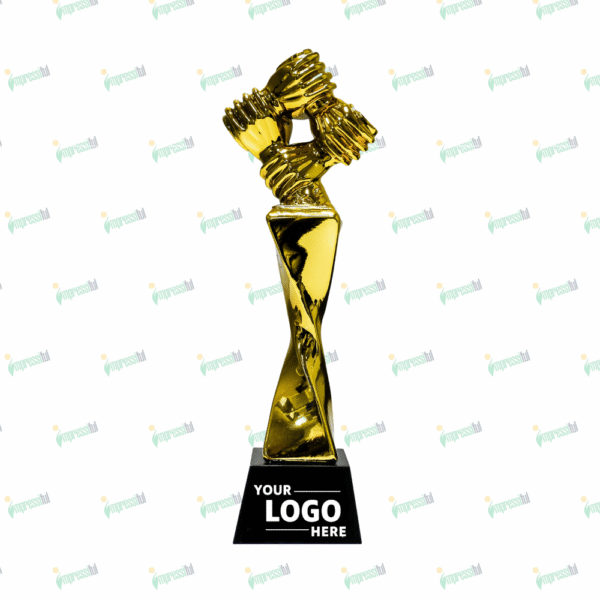 Gold Teamwork Trophy – Elegant Corporate Recognition Award | Impressiful