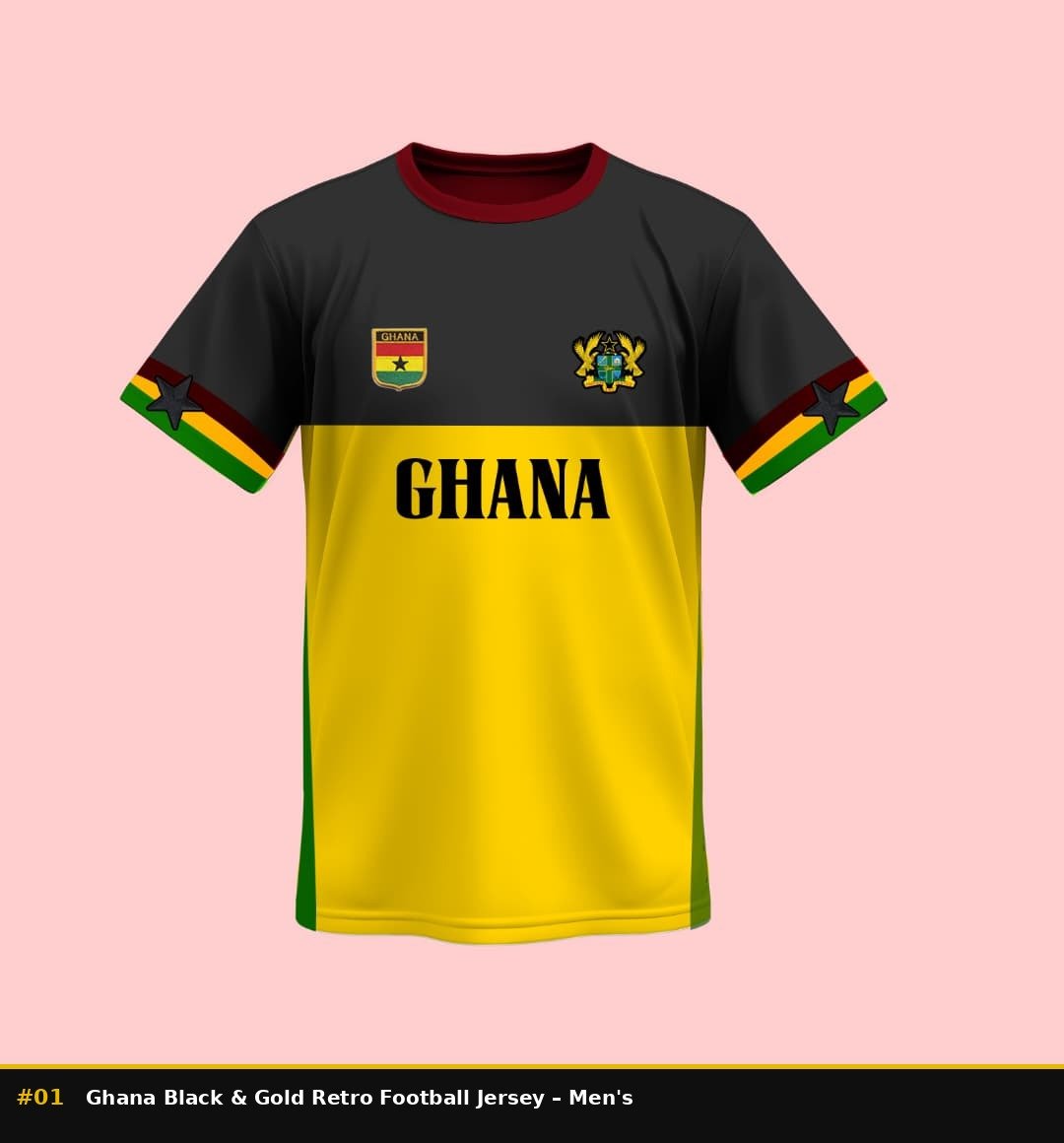 01_Ghana Black & Gold Retro Football Jersey – Mens ghana black & gold retro football jersey - Image 1