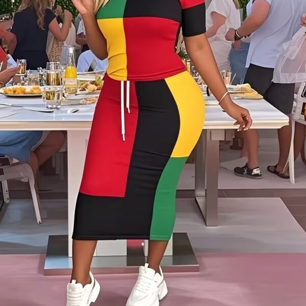 ghana colors color block drawstring midi dress