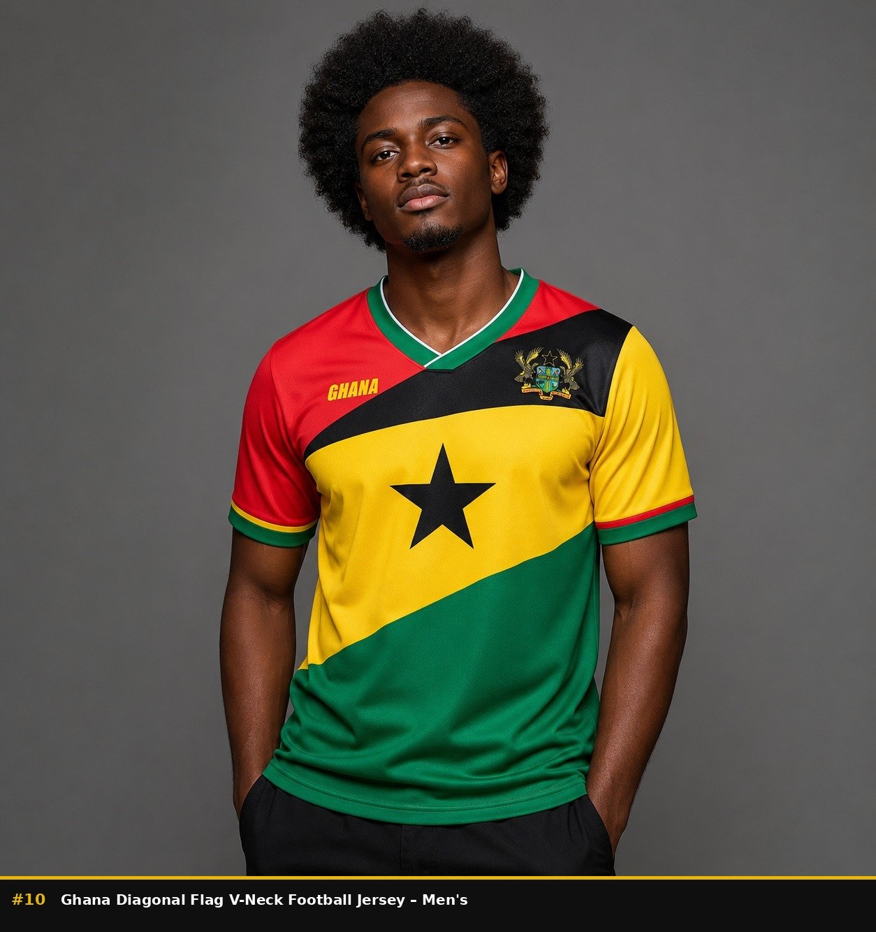 10_Ghana Diagonal Flag V-Neck Football Jersey – Mens Ghana diagonal flag v neck football jersey - Image 1