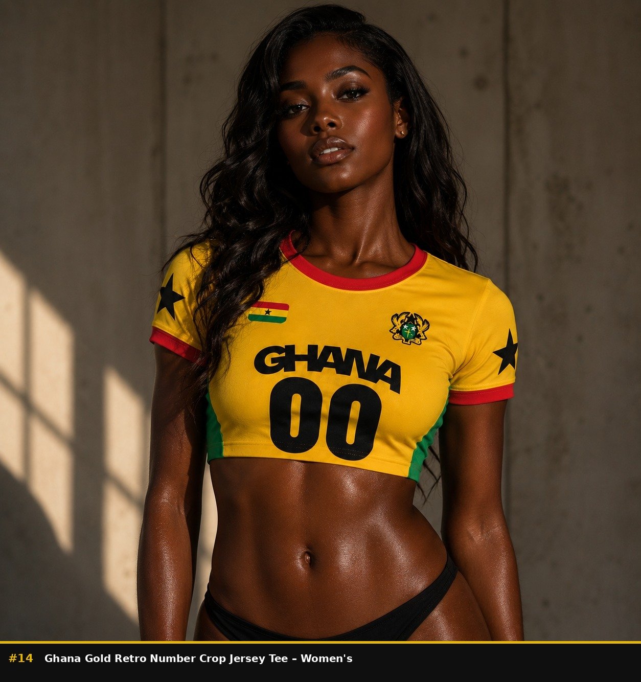 14_Ghana Gold Retro Number Crop Jersey Tee – Womens Ghana gold retro number crop jersey tee - Image 1