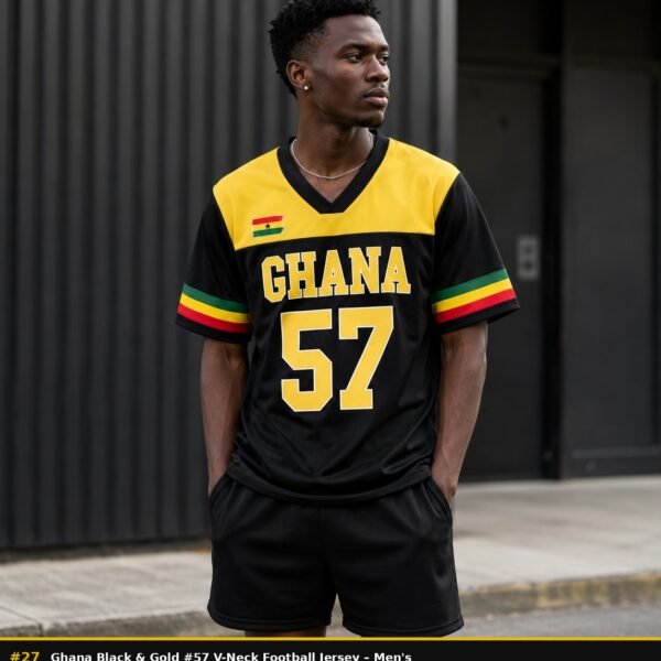 ghana black and gold #57 v neck football jersey