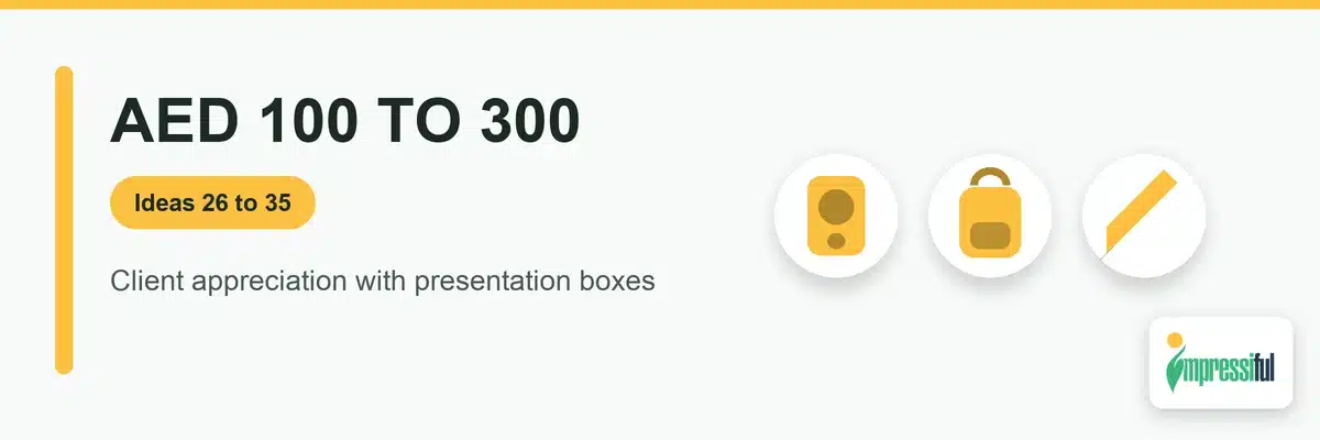 Corporate gifts AED 100 to 300: speakers, backpacks and premium pens