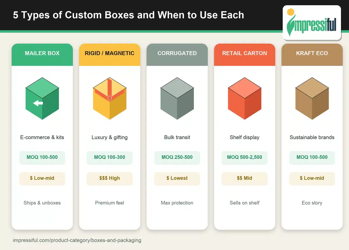 Five types of custom packaging boxes UAE buyers compare most